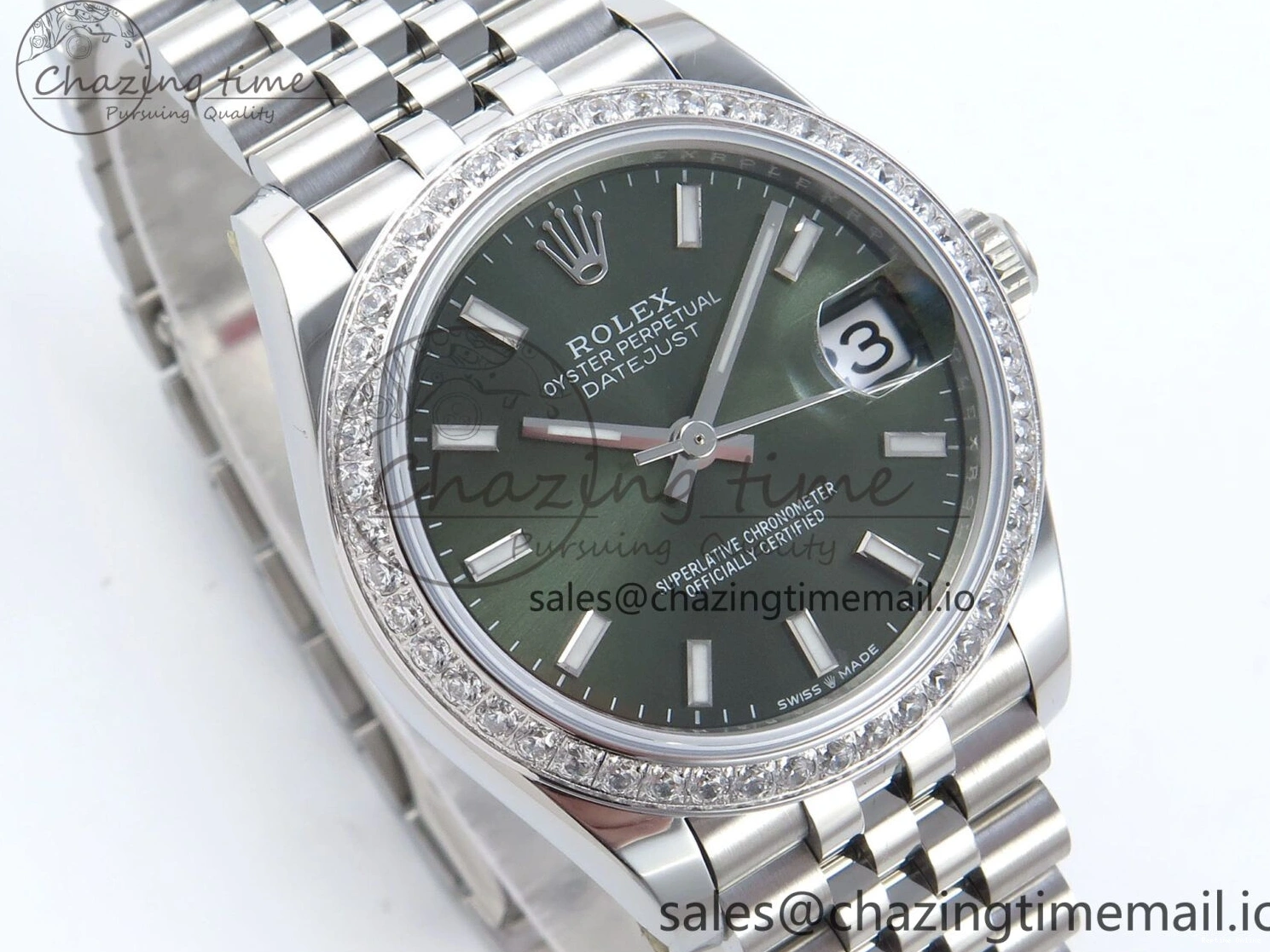 0109 Bright DateJust 31 278384RBR ARF 1:1 Best Edition 904L Steel Green Stick Dial Diamonds Bezel on SS Jubilee Bracelet ETA 450